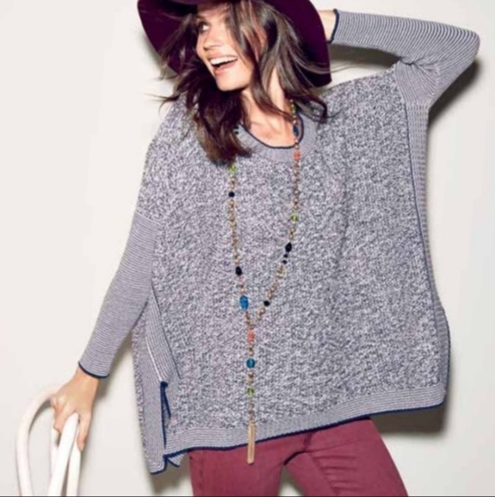 CAbi Port Of Call Pullover Knit Oversized Dolman Tunic Sweater Marled Size XS